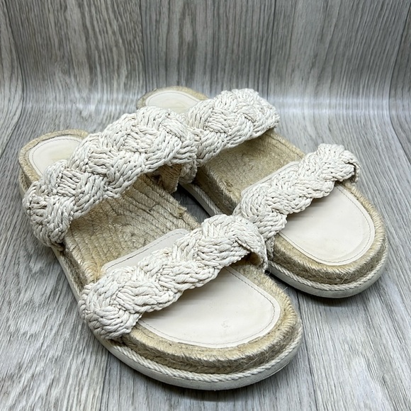 Zara Braided Band Straps Platform Slides Sandals Shoes Ivory Cream Espadrille - Picture 1 of 9